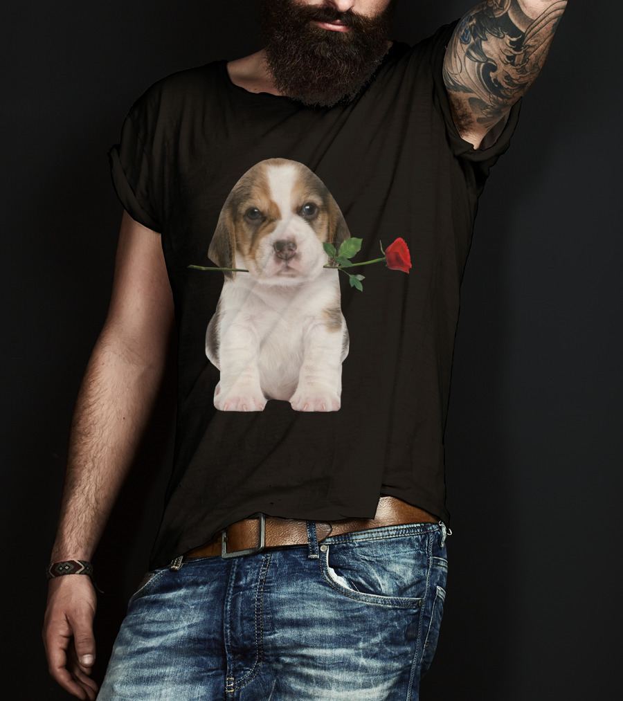 Beagle Puppy With Red Rose T-Shirt