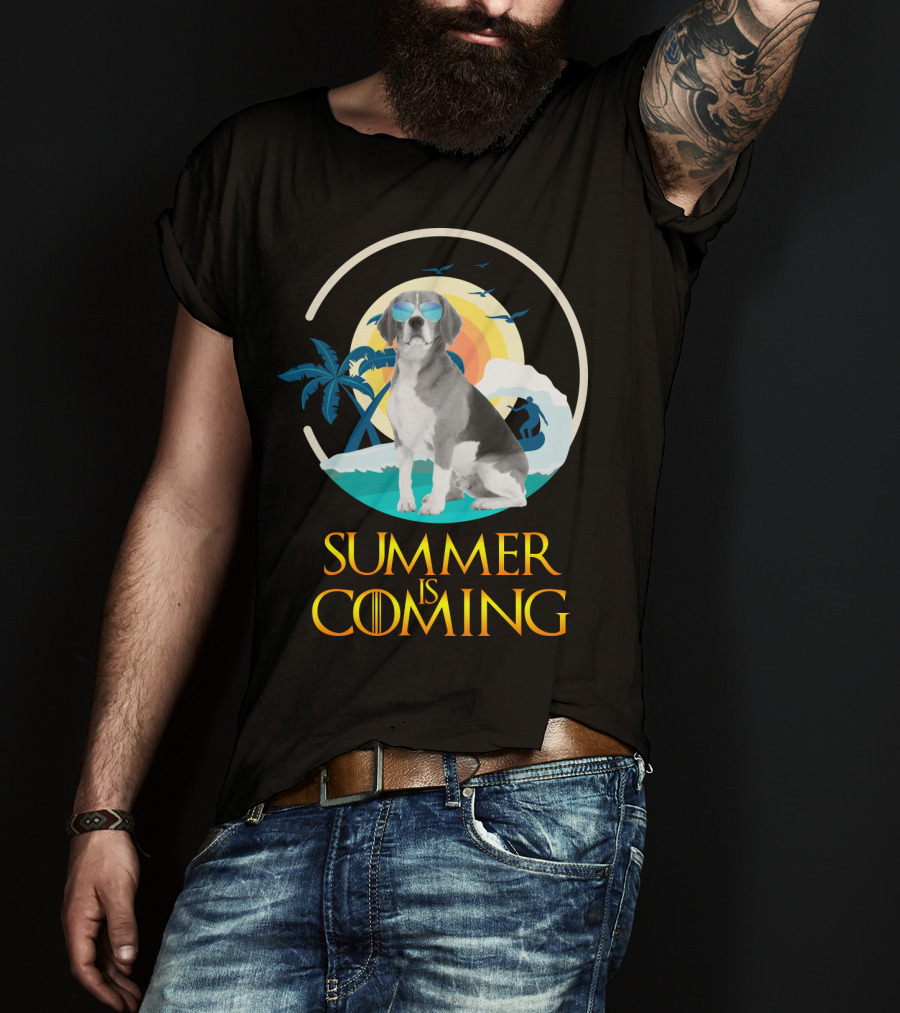 Summer Is Coming Beagle Sunglasses Beach Scene T-Shirt