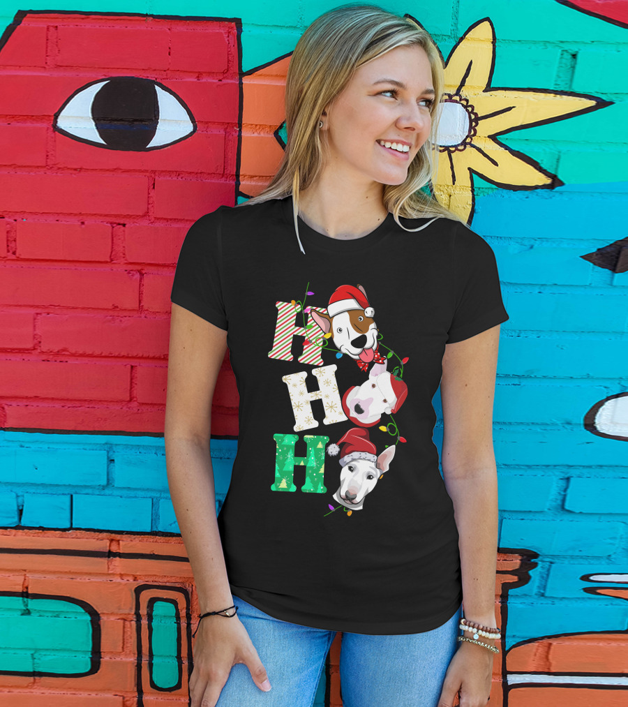 Ho Ho Ho Bullterrier Christmas Santa Hats T-Shirt