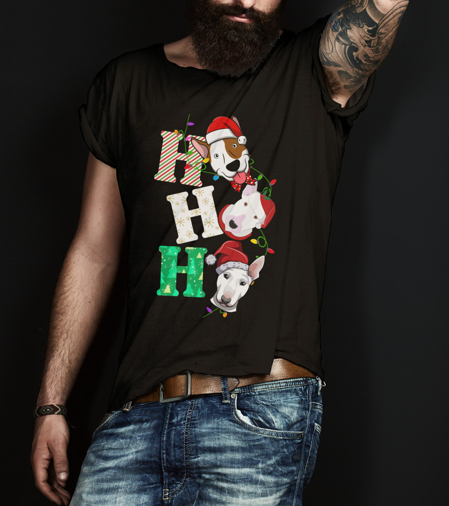 Ho Ho Ho Bullterrier Christmas Santa Hats T-Shirt