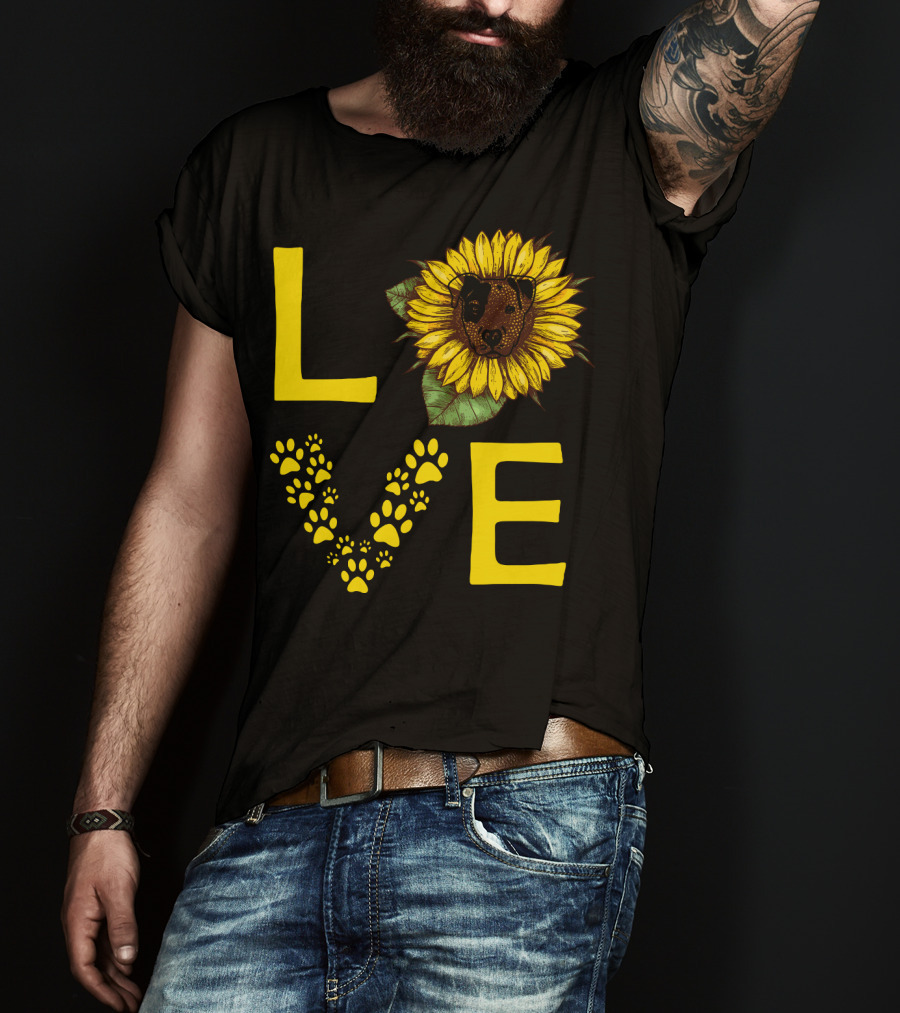 Love Bullterrier Sunflower Paw Prints T-Shirt