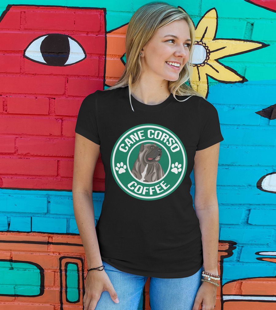 Cane Corso Coffee Dog Emblem Paw Prints T-Shirt
