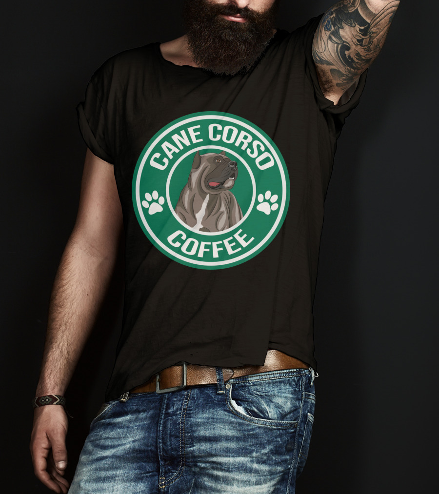 Cane Corso Coffee Dog Emblem Paw Prints T-Shirt
