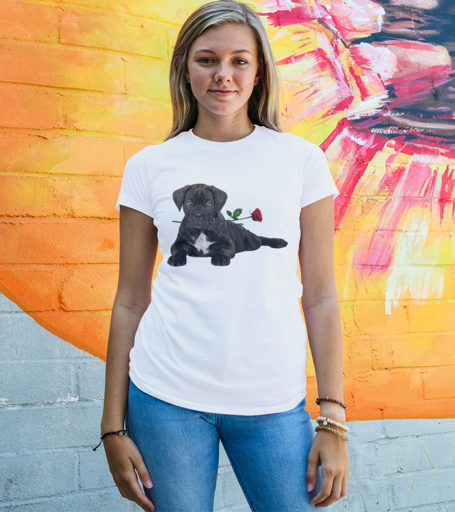 Cane Corso Puppy With A Red Rose In Mouth T-Shirt