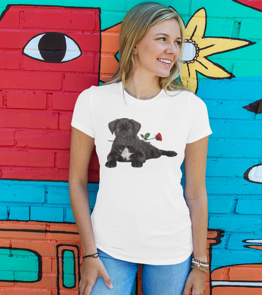 Cane Corso Puppy With A Red Rose In Mouth T-Shirt