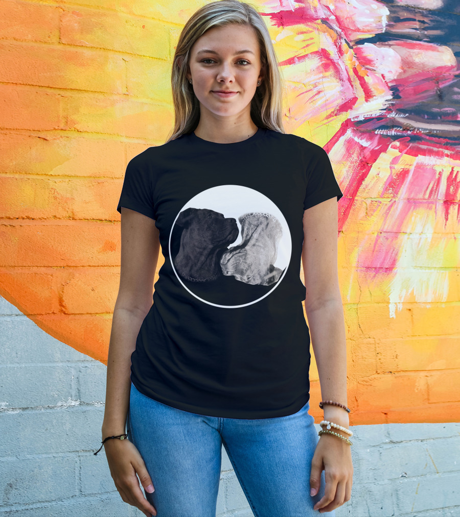 Cane Corso Yin Yang Circle With Black And White Dog Heads T-Shirt