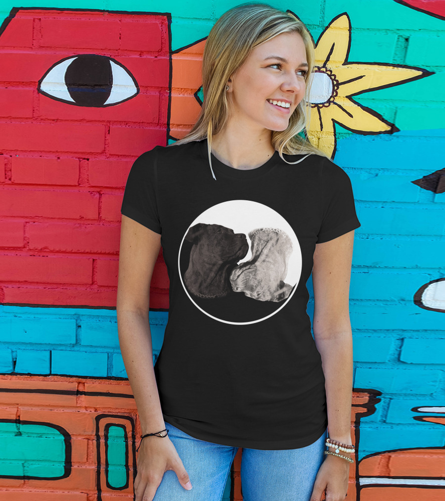 Cane Corso Yin Yang Circle With Black And White Dog Heads T-Shirt