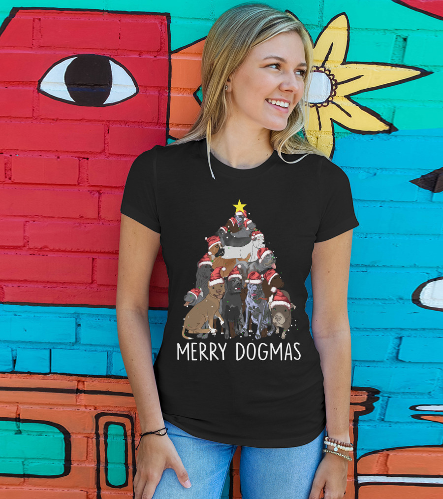Merry Dogmas Cane Corso Christmas Tree With Santa Hats T-Shirt