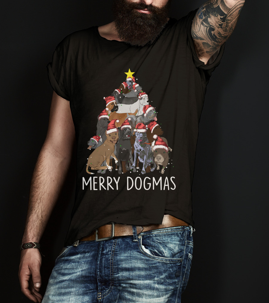 Merry Dogmas Cane Corso Christmas Tree With Santa Hats T-Shirt