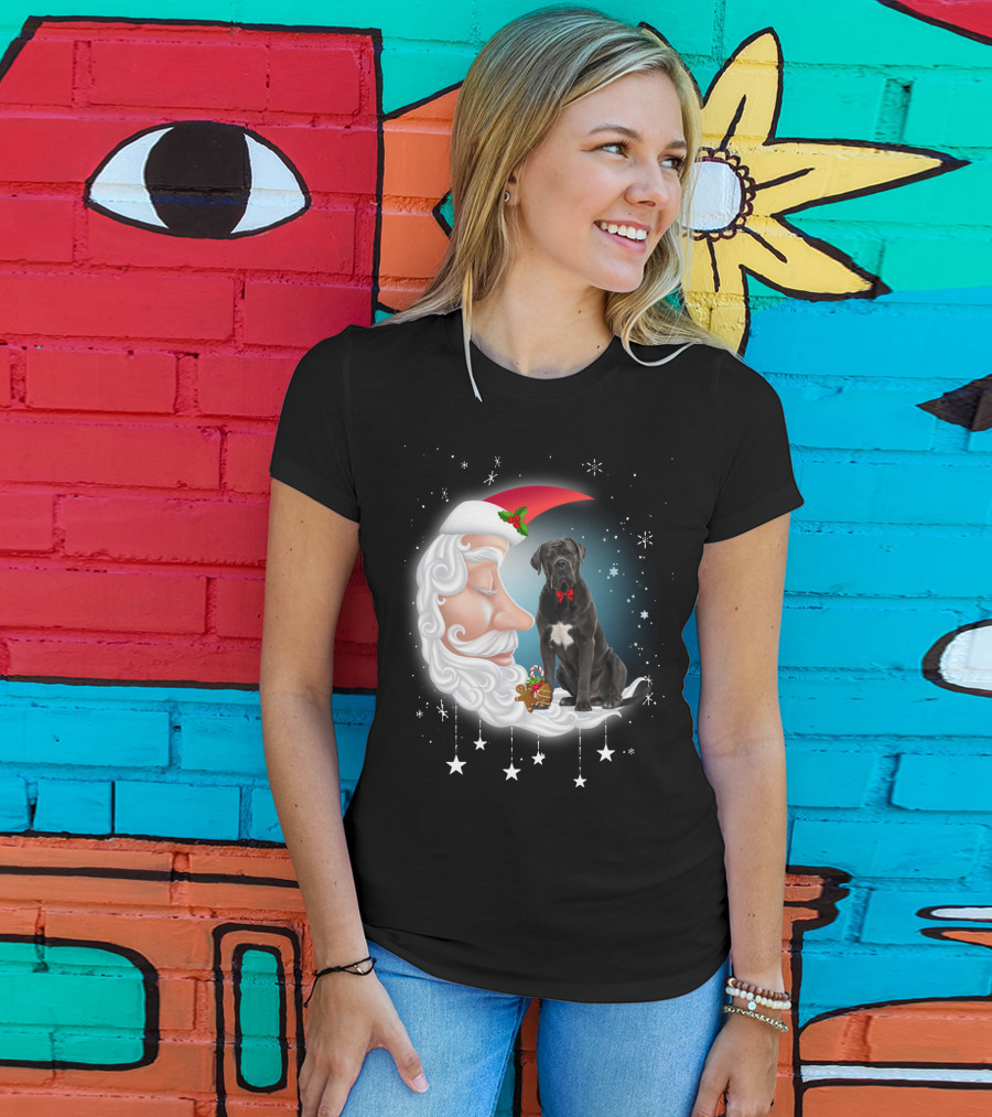 Santa Crescent Moon Cane Corso With Stars And Snowflakes T-Shirt