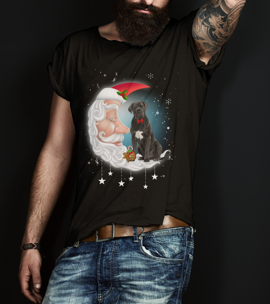 Santa Crescent Moon Cane Corso With Stars And Snowflakes T-Shirt