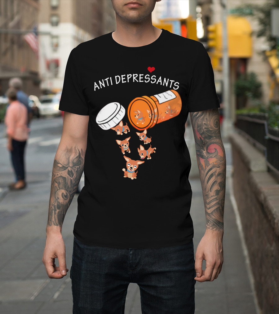 Chihuahua Anti Depressants Cute Pill Bottle Heart T-Shirt