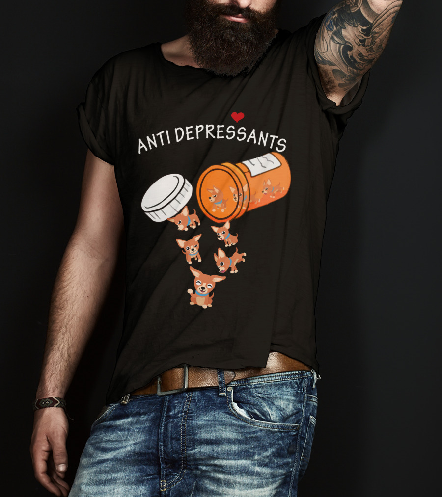 Chihuahua Anti Depressants Cute Pill Bottle Heart T-Shirt