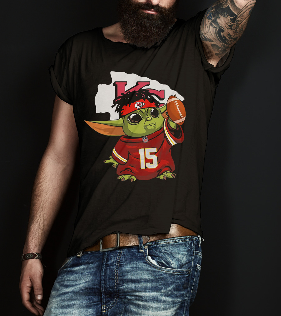 Baby Yoda Kansas City Chiefs Football Player Jersey 15 T-Shirt