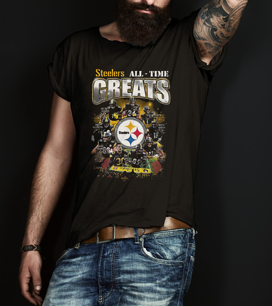 Steelers All Time Greats Legends Team Photo Collage T-Shirt