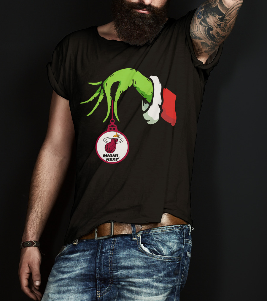 Grinch Hand With Miami Heat Ornament Holiday Sports T-Shirt
