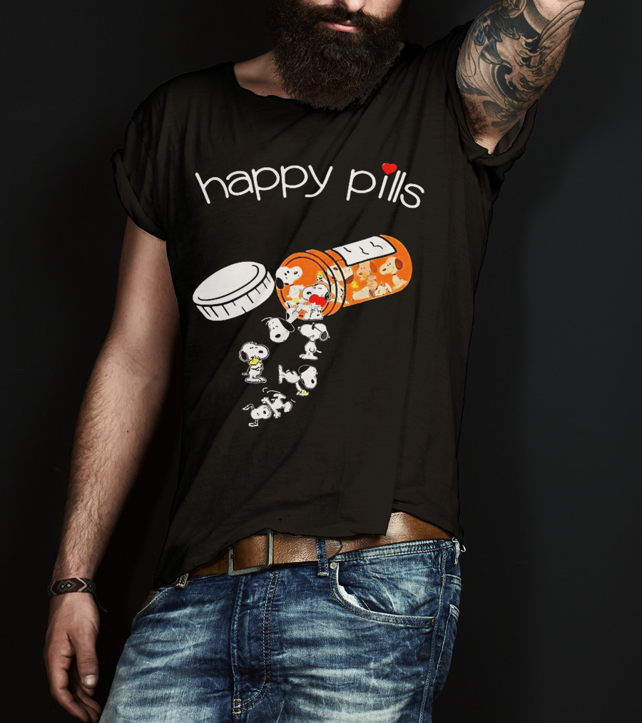 Happy Pills Peanuts Snoopy Prescription Bottle T-Shirt
