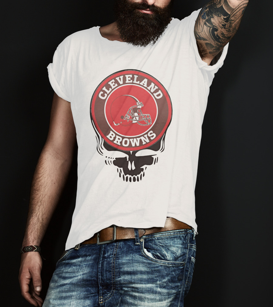 Cleveland Browns Football Helmet Skull T-Shirt
