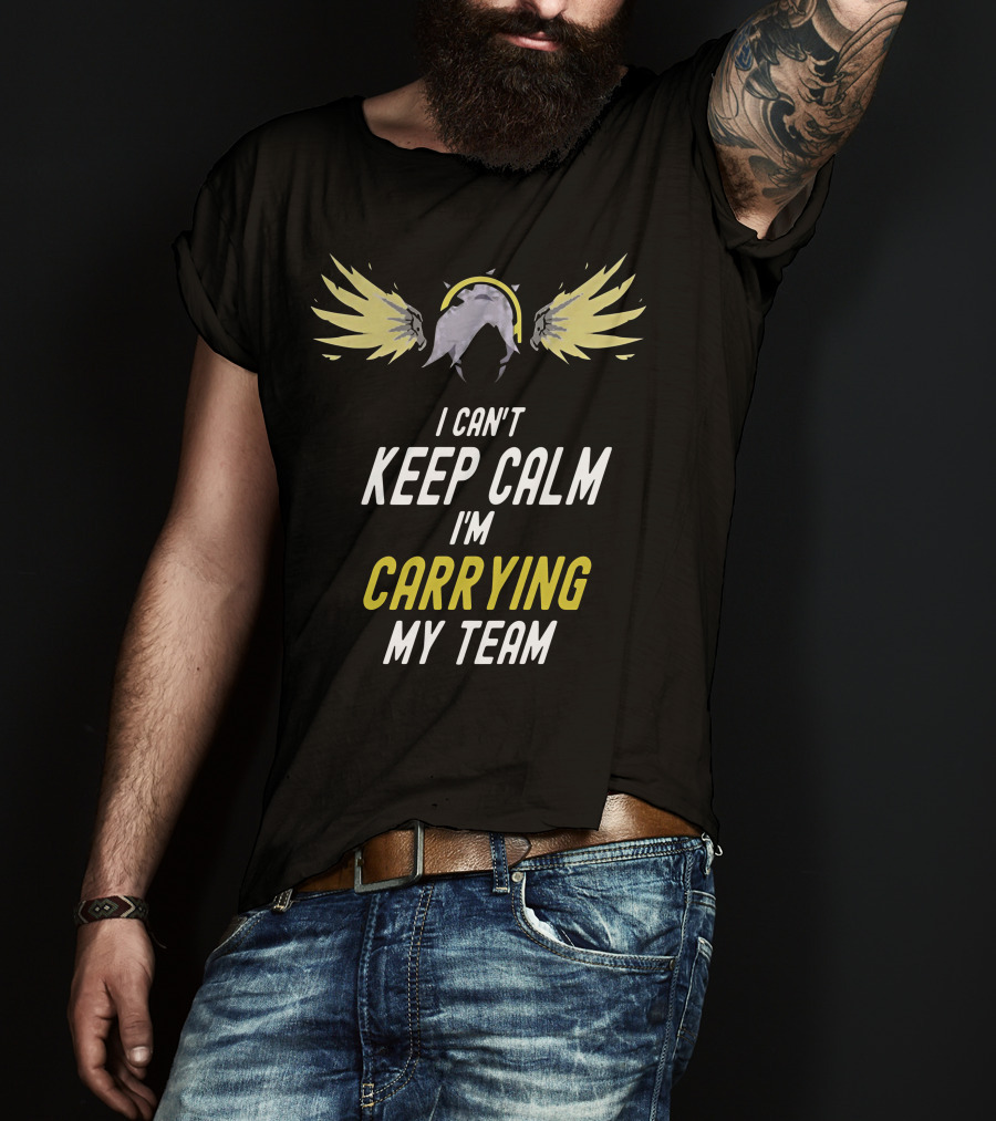 I Can't Keep Calm I'm Carrying My Team Angel Wings Gaming Valor T-Shirt