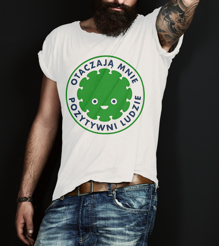 Otaczają Mnie Pozytywni Ludzie Green Smiley Puzzle Face T-Shirt