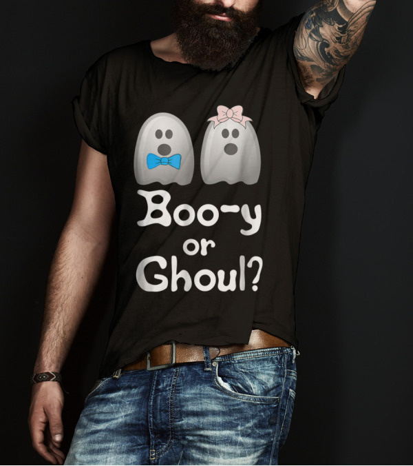 Boo-y Or Ghoul? Ghosts With Blue And Pink Bows Halloween Gender Reveal T-Shirt