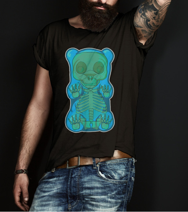 Classic Blue Gummy Bear Skeleton Anatomy X-Ray T-Shirt