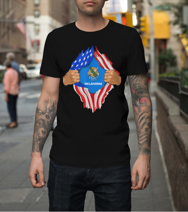 Shirt: Oklahoma State Flag Inside American Flag Roots Display T-Shirt Oklahoma State Flag Inside American Flag Roots Display T-Shirt
