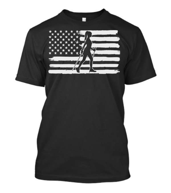Hiking 4Th Of July USA Flag With Hiker T-Shirt