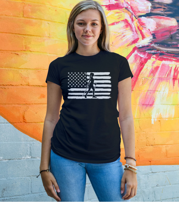 Hiking 4Th Of July USA Flag With Hiker T-Shirt