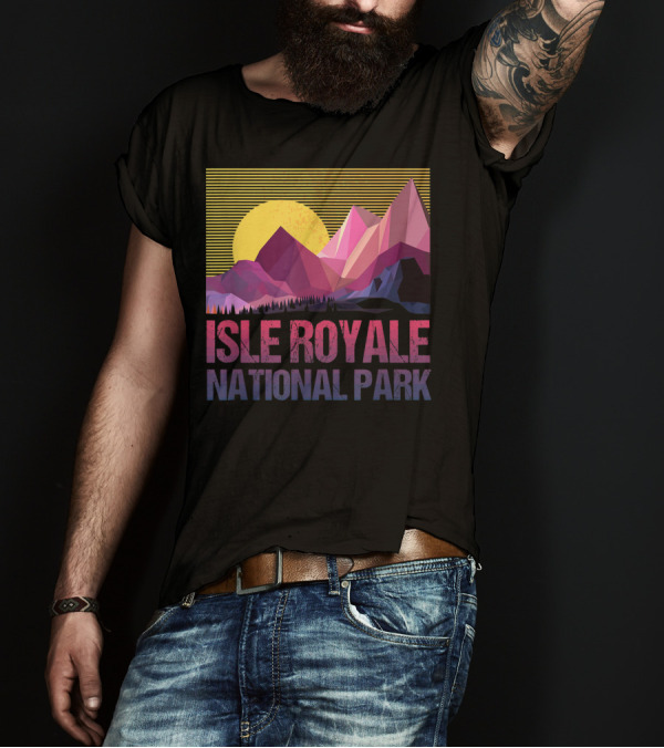 Isle Royale National Park Geometric Sunset Landscape T-Shirt