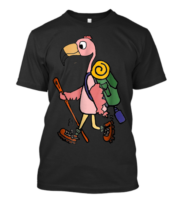 Smilenows Cute Pink Flamingo Hiking Enthusiast Character Backpacking Adventure T-Shirt