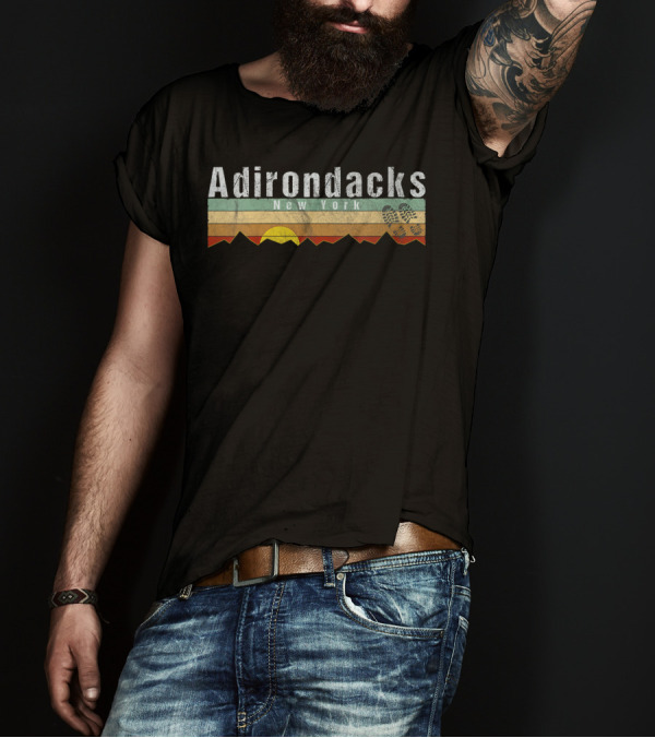 Adirondacks New York Hiking Vintage Sunset Boot T-Shirt