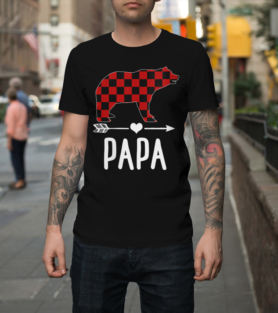 Buffalo Plaid Papa Bear with Arrow and Heart Father's Day T-Shirt