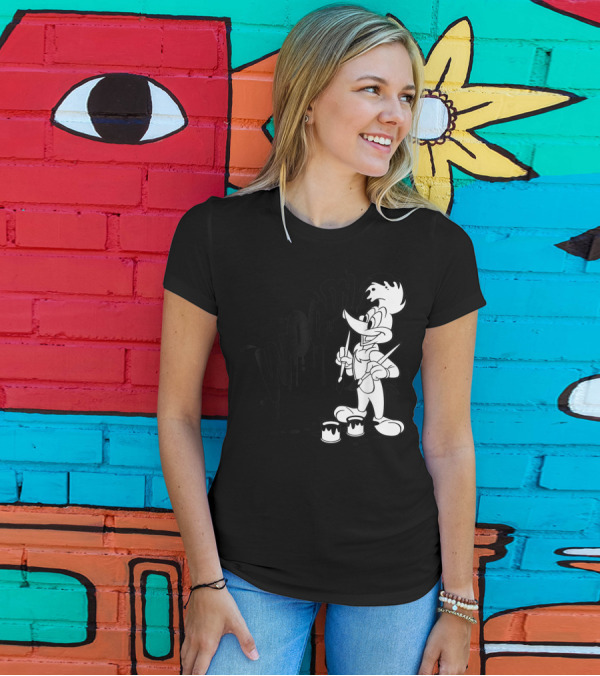 Woody Woodpecker Black And White Paint Drip T-Shirt