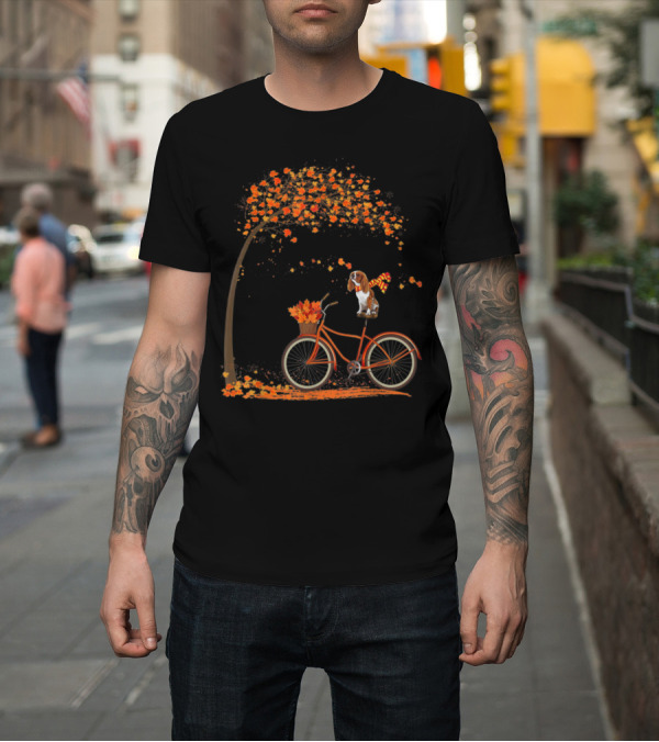 Shirt: Cavalier King Charles Spaniel Riding Bicycle Under Fall Tree T-Shirt Cavalier King Charles Spaniel Riding Bicycle Under Fall Tree T-Shirt