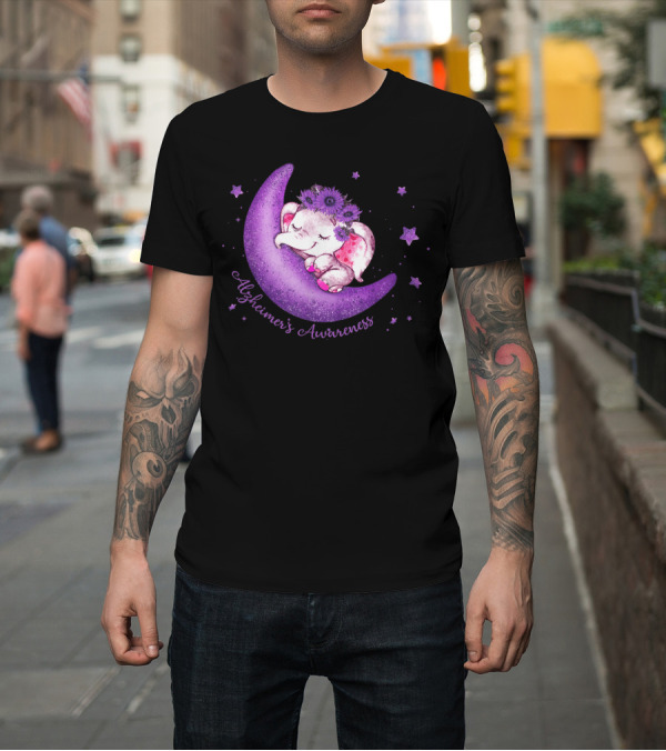 Shirt: Cute Elephant on Purple Moon Alzheimer's Awareness T-Shirt Cute Elephant on Purple Moon Alzheimer's Awareness T-Shirt