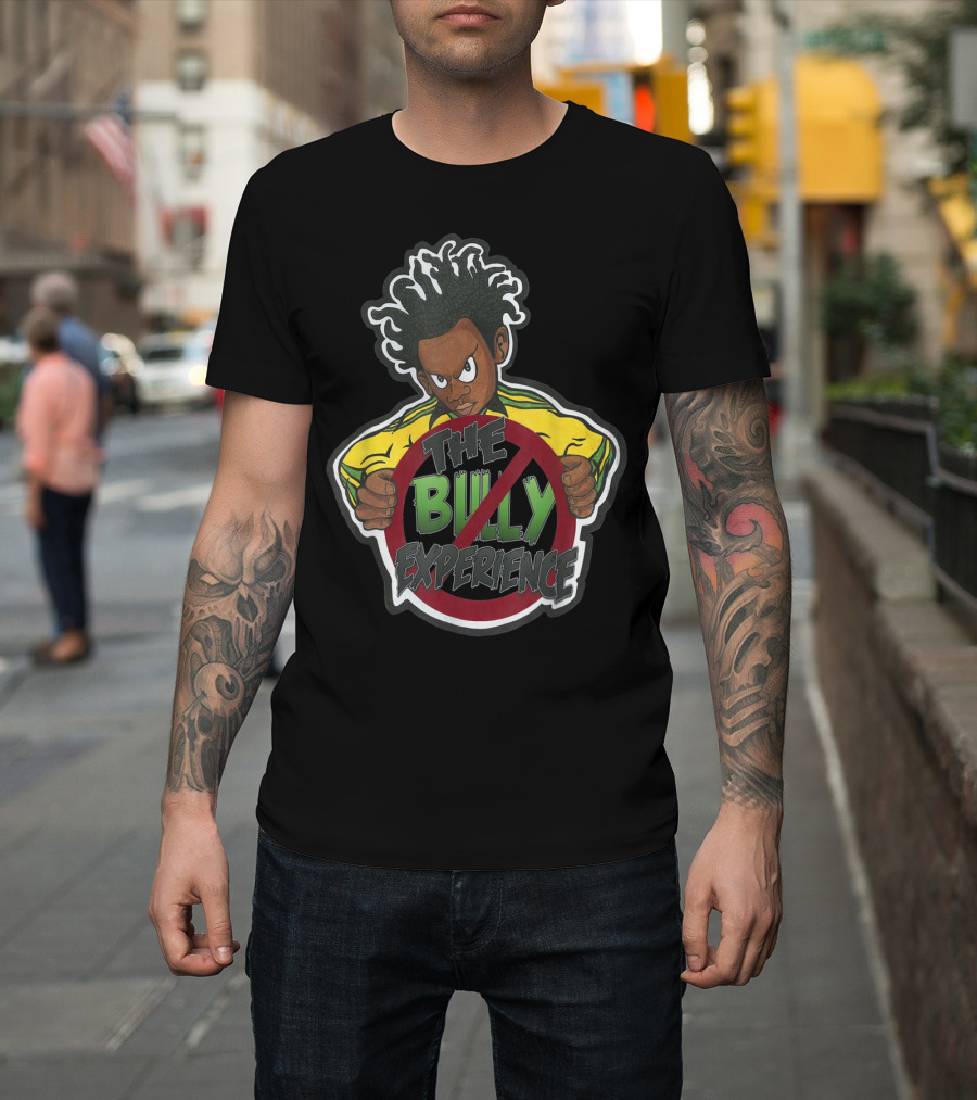 The Bully Experience Mitch Merch Featuring Cartoon Character with Green Jacket and Anti-Bully T-Shirt