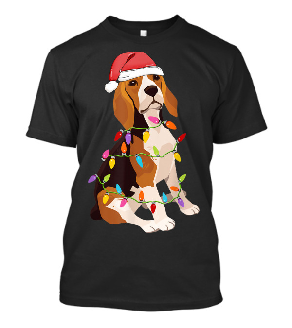 Beagle Dogs Christmas Lights Santa Hat T-Shirt