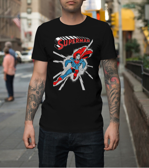 Shirt: Superman Classic Comic Book Style Cover with Iconic Red and Blue Suit and Cape T-Shirt Superman Classic Comic Book Style Cover with Iconic Red and Blue Suit and Cape T-Shirt
