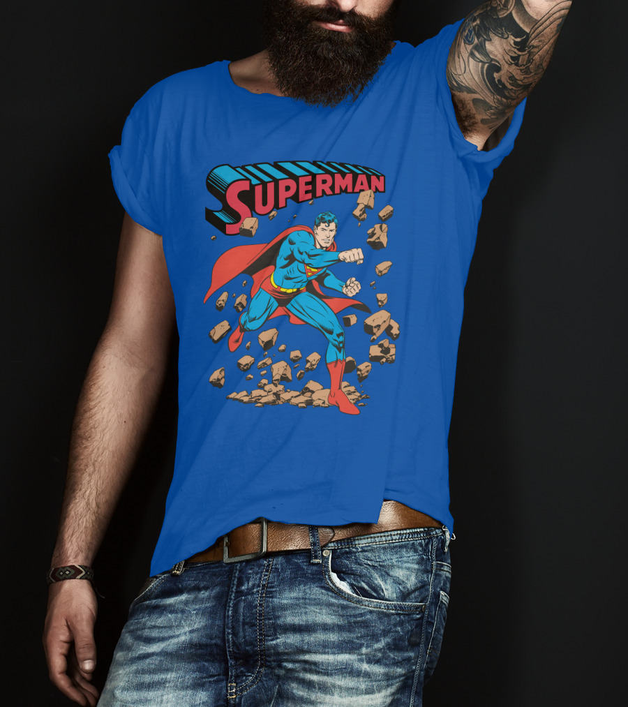 Superman Breaking Rocks In Classic Pose T-Shirt