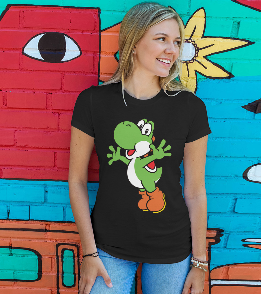 Yoshi Jump Green Dinosaur Iconic Character Image T-Shirt