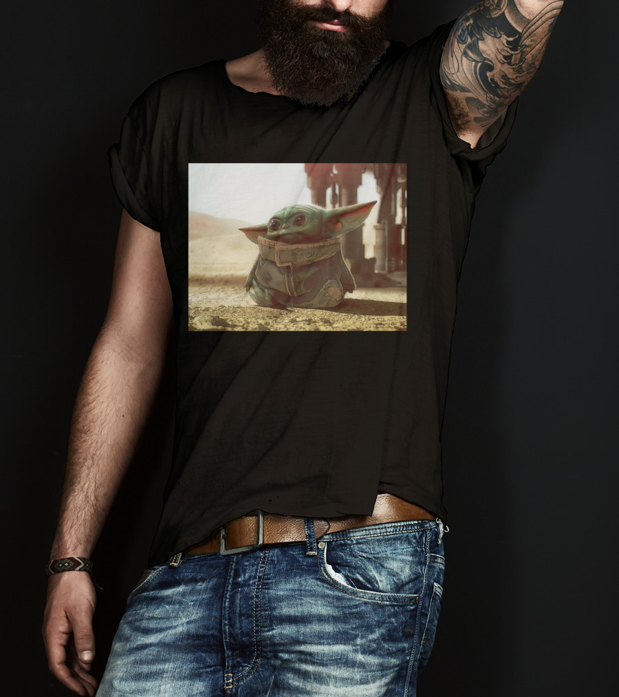 The Child Square Mandalorian Baby Yoda On Tatooine Desert T-Shirt