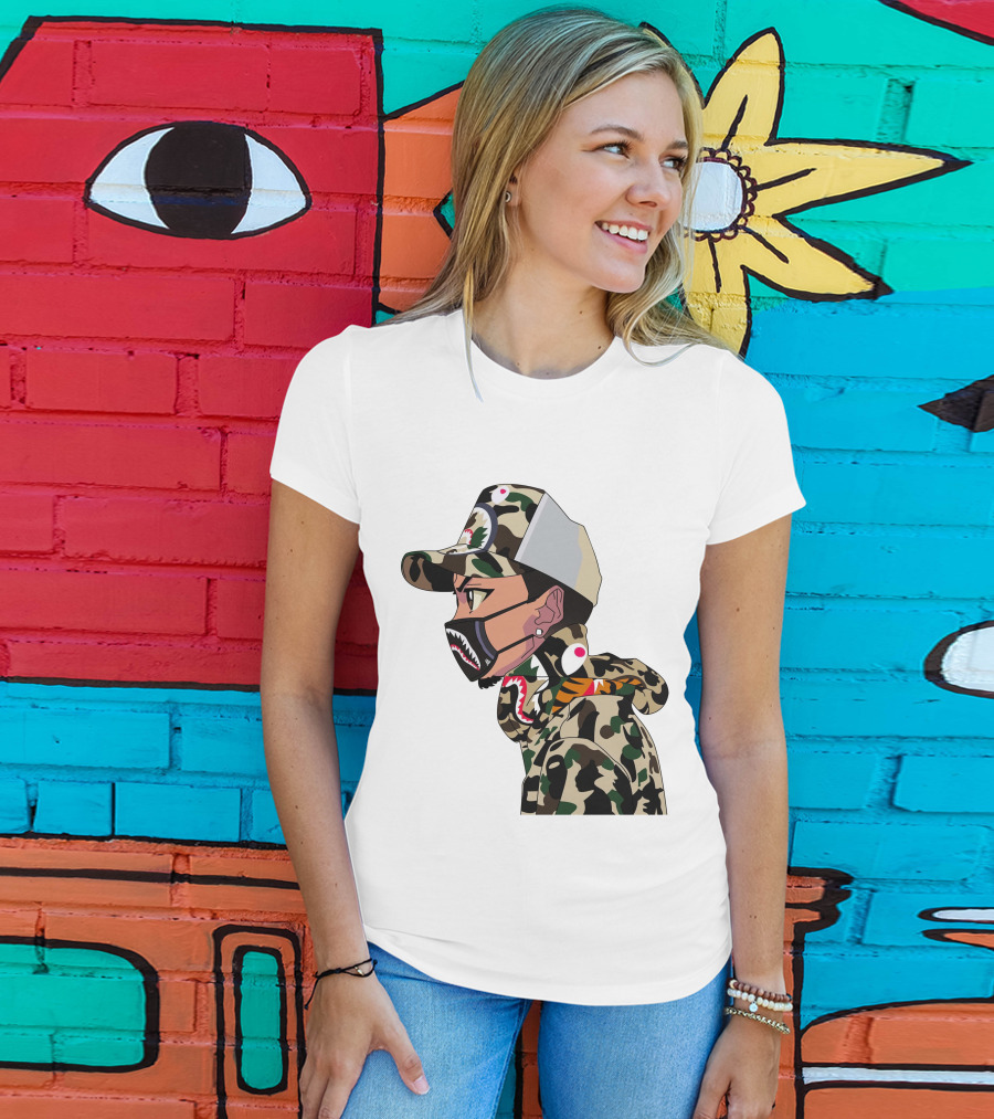 The Boondocks GT Camo Shark Face Mask Hat Hoodie Anime T-Shirt