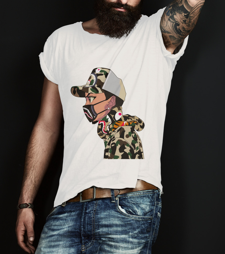 The Boondocks GT Camo Shark Face Mask Hat Hoodie Anime T-Shirt