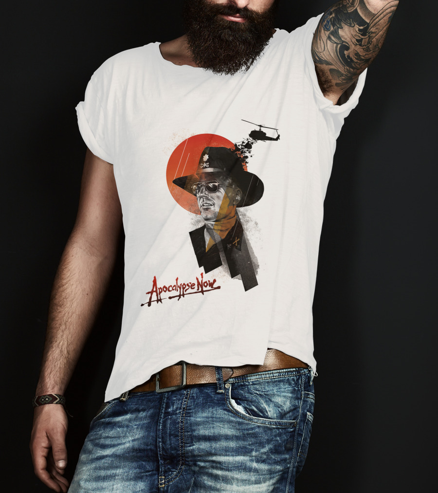 Apocalypse Now Helicopter And Soldier With Red Sun Iconography T-Shirt