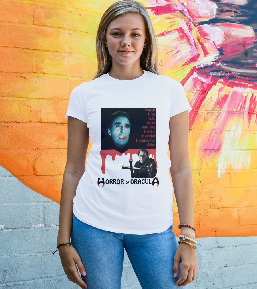 Every Night He Rises From His Coffin-Bed To Seek Blood Horror Of Dracula T-Shirt