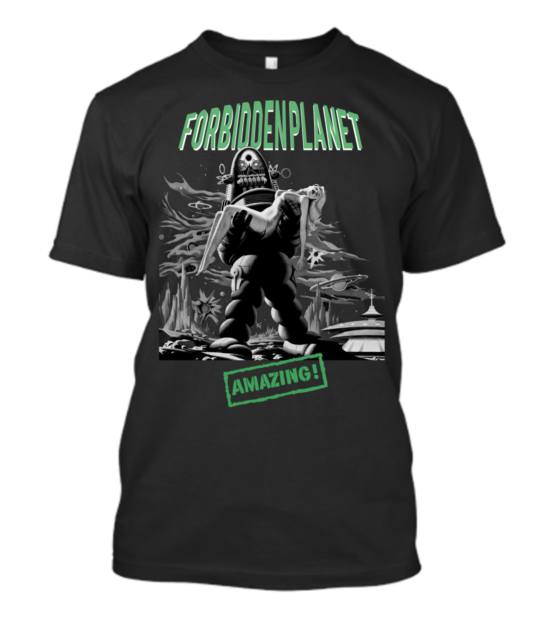 Forbidden Planet Amazing Robot Carrying Woman Retro Sci-Fi Scene T-Shirt