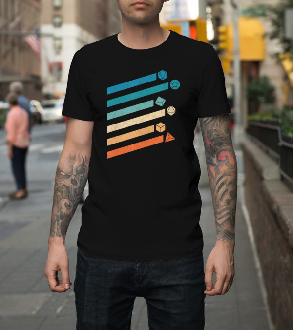 Shirt: Tabletop RPG Dungeon Dice Vintage Gradient Polyhedral Dice Stripes T-Shirt Tabletop RPG Dungeon Dice Vintage Gradient Polyhedral Dice Stripes T-Shirt