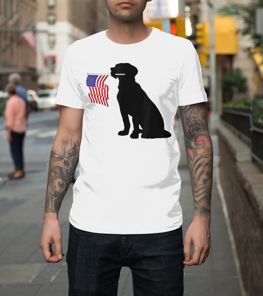 July 4th Patriotic USA Flag with Dog T-Shirt