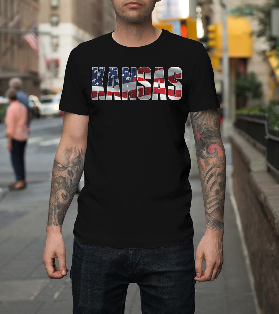 Kansas American Flag 4th of July T-Shirt